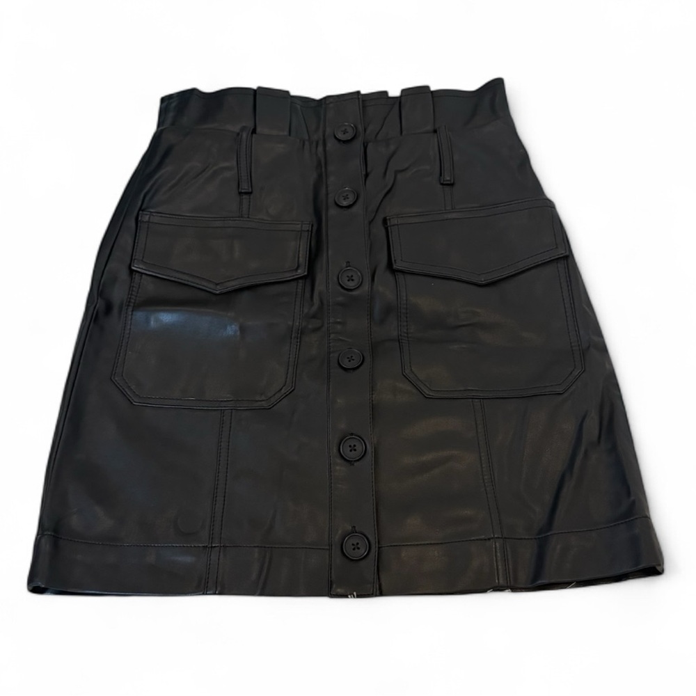 Banana Republic Black Leather Button-Front Mini Skirt